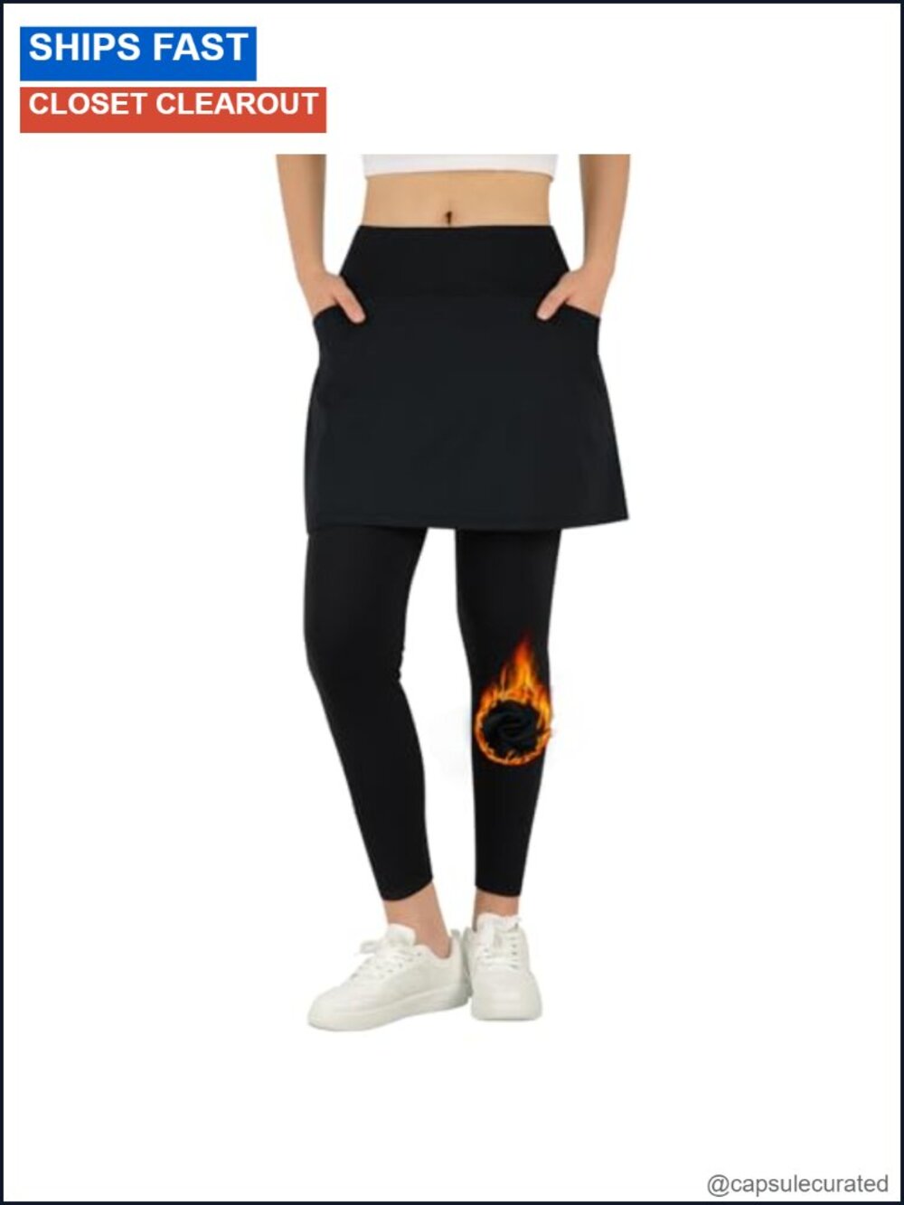 Fleece Lined Skirted Leggings High Waisted Tennis Pockets